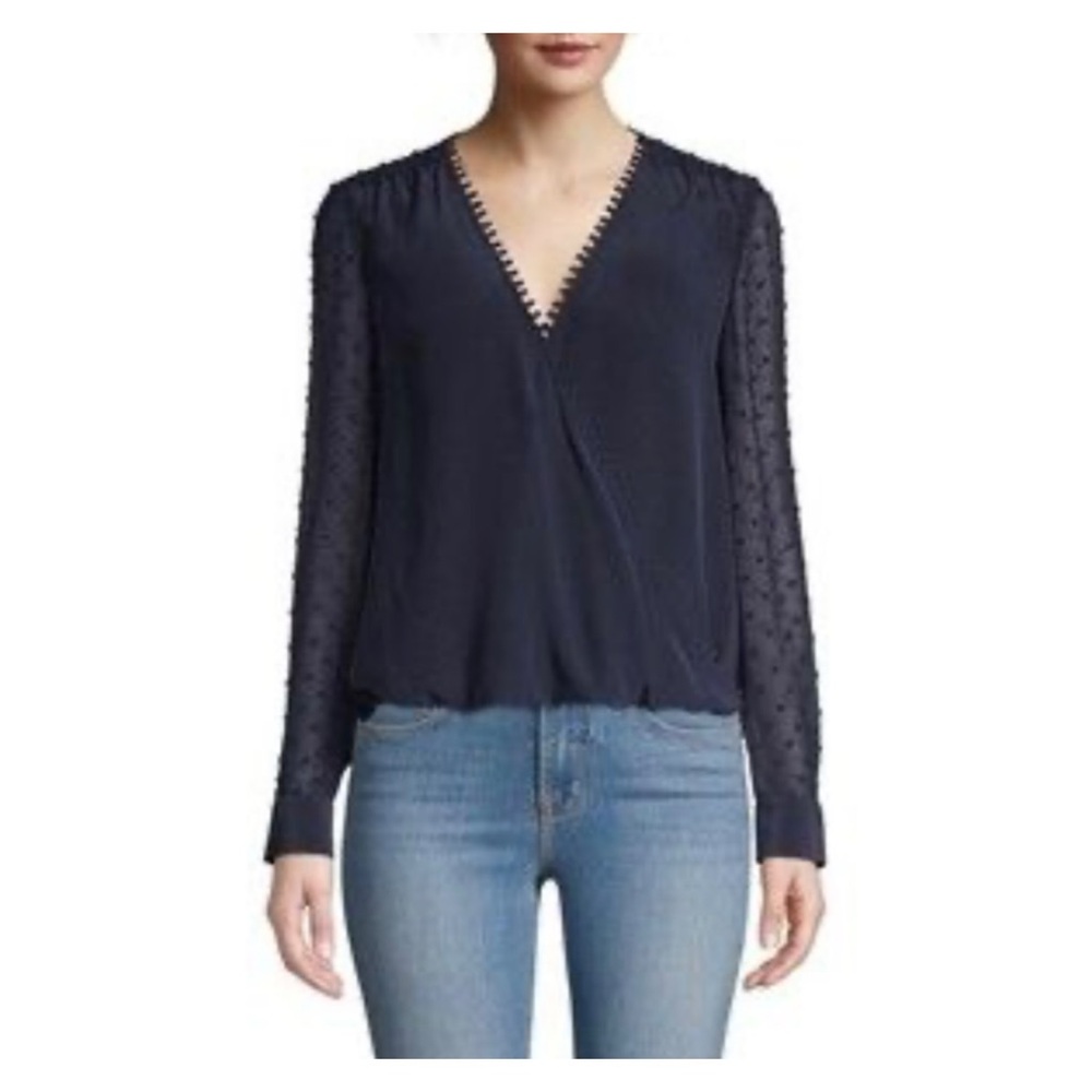 L'Agence Perry Textured Sheer Blouse Blue Sz Small